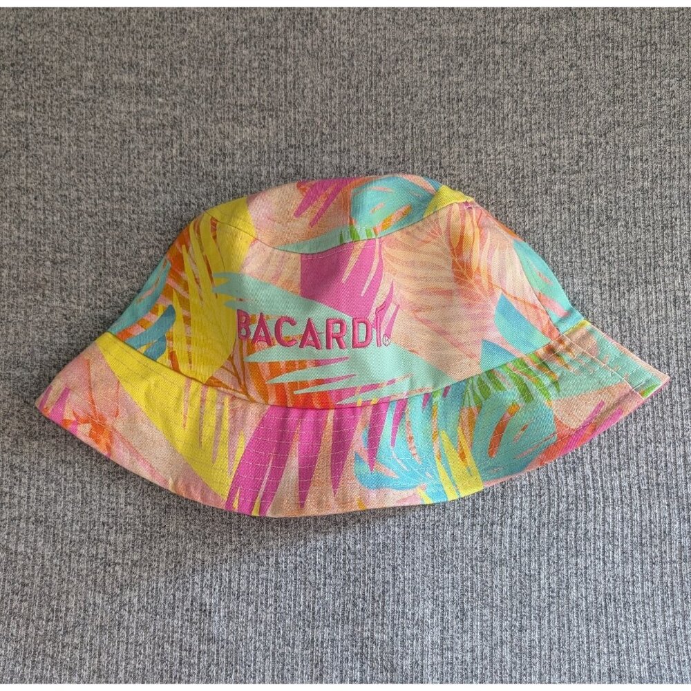 Bacardi Rum Branded Bucket Hat, Light Pastel Tropical Palm Pattern - Picture 1 of 3